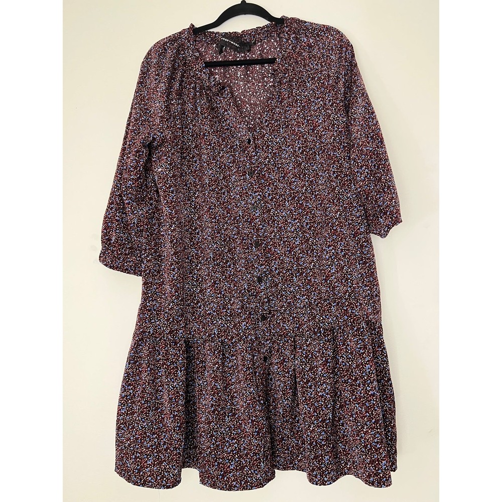 Satin Dropwaist Button front 3/4 Sleeve Dress Large